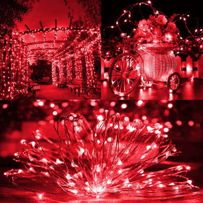TW SHINE Red Solar String Lights Outdoor, Total 80 FT 240 LED Solar Powered Waterproof Fairy Lights 8 Modes Copper Wire Lights for Christmas Party Tree Wedding Yard Decorations, 2 Pack