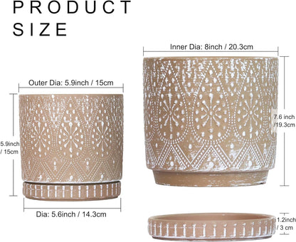 8 Inch + 6 Inch Plant Pot with Drainage Holes and Saucers, Indoor Ceramic Planter for Plants Succulent Orchid Flower Pots