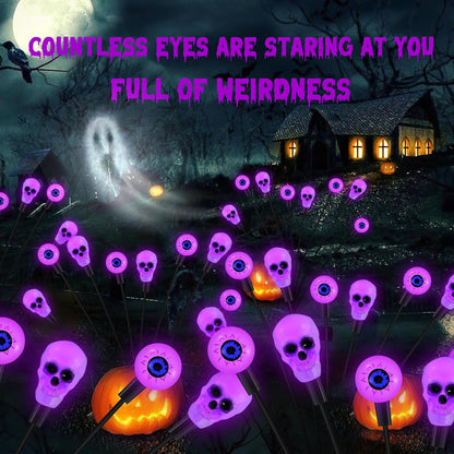 Solar Halloween Lights Outdoor, Scary Eyeball Lights, 4PACK 32LED, IP65 Waterproof, Decor for Garden/Yard/Patio/Lawn/Pathway (Purple)