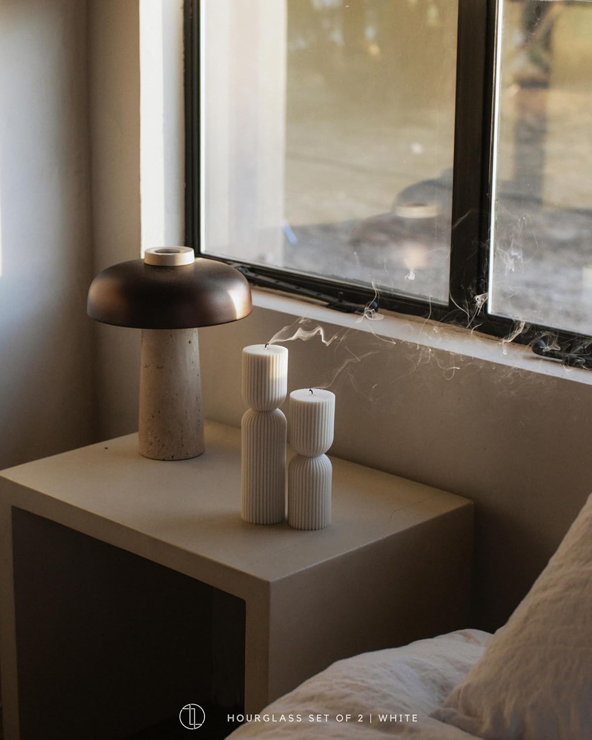 LAWA Hourglass Pillar Candle - Large Beautiful Handmade Pillar Scented Soy Wax Elegant Bubble Aesthetic Candle Housewarming Gift Home Room Shelf Decor Idea - White (Set of 2)