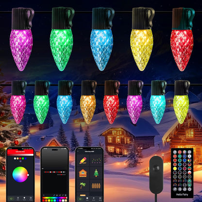 Brightown C9 LED Christmas Lights Outdoor, 200LED RGB Smart Christmas Tree Lights Music Sync DIY APP Controlled, Waterproof Connectable C9 String Lights for House Indoor Patio Xmas Decoration