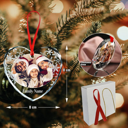 Personalized Photo Ornaments, Custom Family Heart Glass Christmas Tree Ornament 2025, Customized Crystal Glass Christmas Tree Decor Gifts for Family, Couples, Pets, Baby’s First Xmas