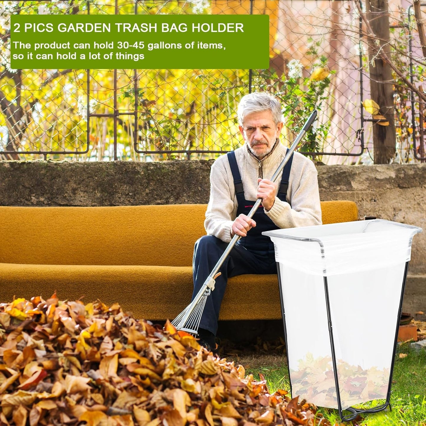 Gisafai 3 Pieces Metal Leaf Bag Holder Stand Portable Trash Bag Holder Frame Outdoor Holds 30-45 Gallons for Garden Garbage Lawn Yard Camping Leaves