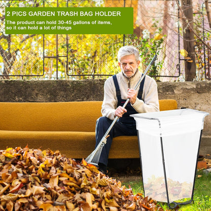 Gisafai 2 Pieces Metal Leaf Bag Holder Stand Portable Trash Bag Holder Frame Outdoor Holds 30-45 Gallons for Garden Garbage Lawn Yard Camping Leaves