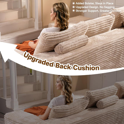 104" Cloudy Sectional L Shaped Couch for Living Room, No Assembly Required, Modular Comfy Sofa with Deep Seat, Fluffy Couch with Sleeper Chaise for Apartment Lounge (Beige)