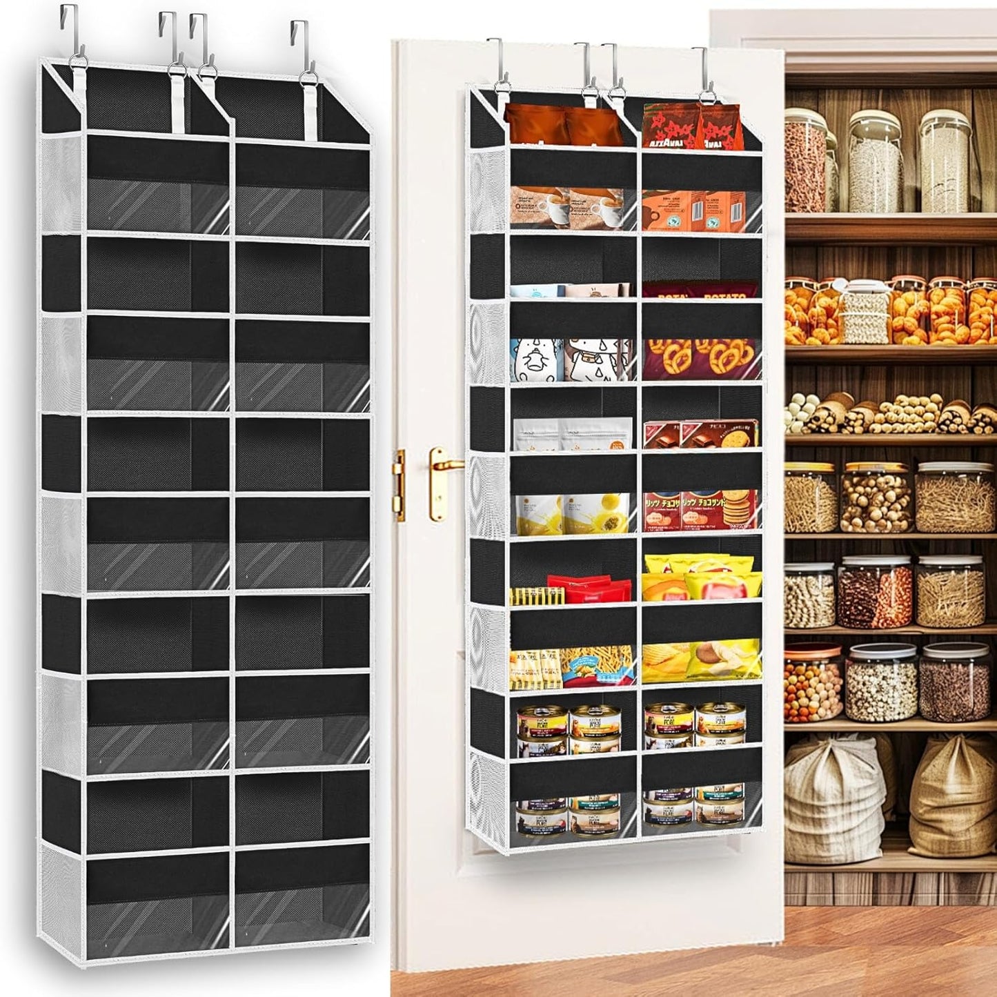 Over the Door Organizer 5 Tiers, Extra Large Behind Door Storage of 10 Compartments, 80 lbs Weight Capacity Hanging Storage Organizer with Clear Window Kids Toys, Shoes, Diapers, Room storage