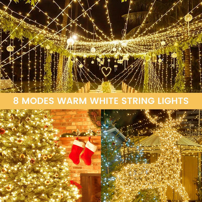 2 Pack String Lights Battery Operated with Timer, 33FT 100 LED Waterproof Battery Twinkle Lights, 8 Modes Fairy Light for Indoor & Outdoor Party Bedroom Garland Tree Christmas Decorations (Warm White)
