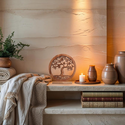 Decozen Solid Wood Tree of Life Sculpture - Home Decor, Living Room, Boho, Shelf, Coffee Table, Centerpiece Table Decorations, Mantle, Dining Table Centerpiece, Bathroom Shelf, Entryway, Farmhouse