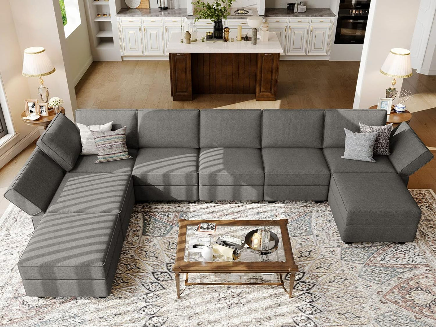 Belffin Modular Sectional Sleeper Sofa Bed Convertible Sectional Couches for Living Room. Light Grey Couch