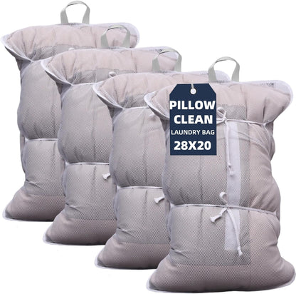 Lingerie Bags for Washing Delicates Pack of 4 (28 x 20 Inches) Mesh Laundry Bags Clean for Pillows Overcoat Garment Smaller Comforters Blankets Washable Rugs for Washing Machine