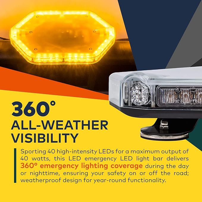 LAMPHUS NanoFlare NFMB40 12" 12V 40W Purple White LED Strobe Mini Light Bar [Magnet/Permanent Mount] Roof top Rotating Safety Flashing Emergency Police Lightbar for Funeral Service Vehicles