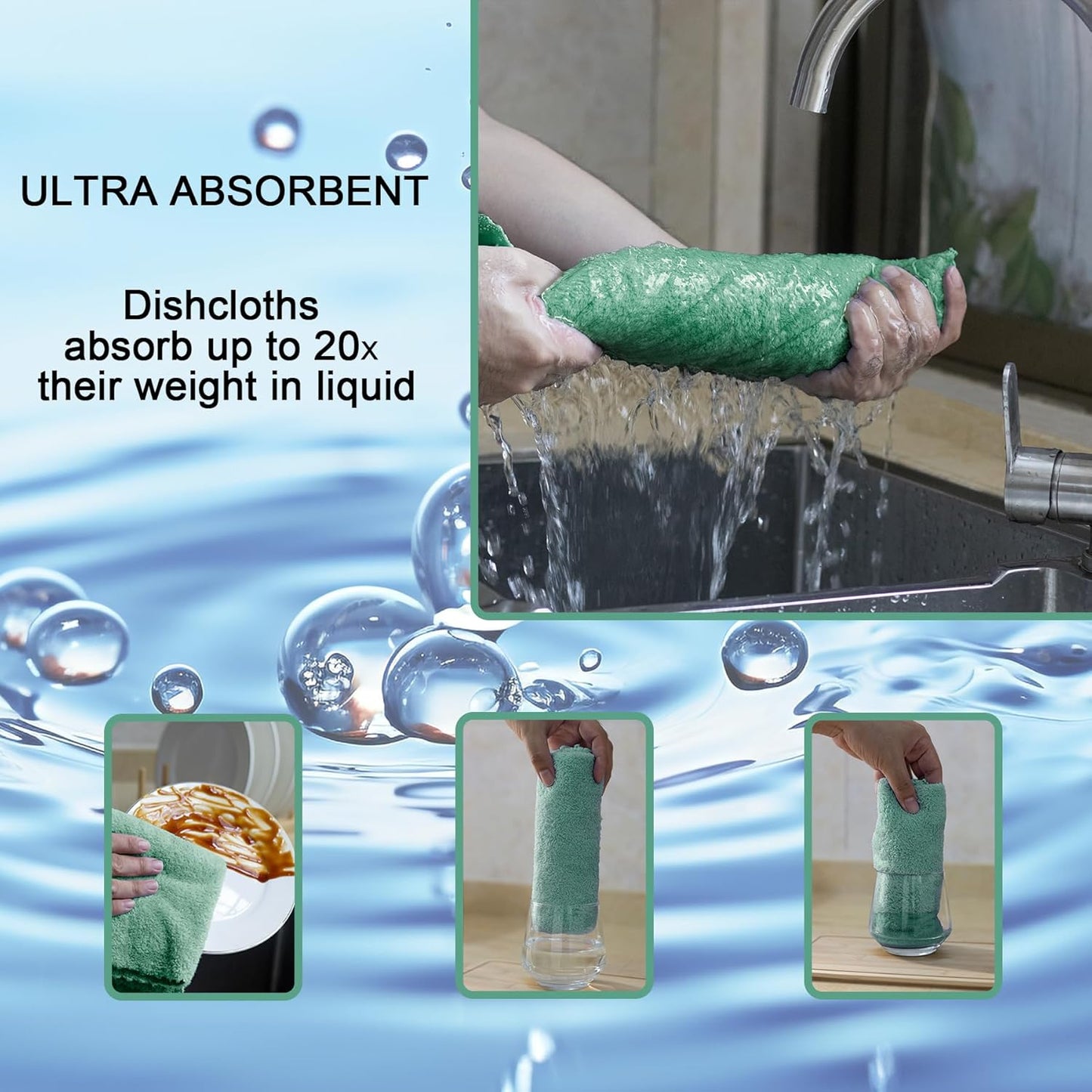 kimteny Kitchen Cloth Dish Towels, 13x28 Inches Premium Dishcloths, Super Absorbent Coral Velvet Microfiber Cleaning Cloths, Fast Drying Rags for Washing Dishes (13x28-12 Pack, Green)