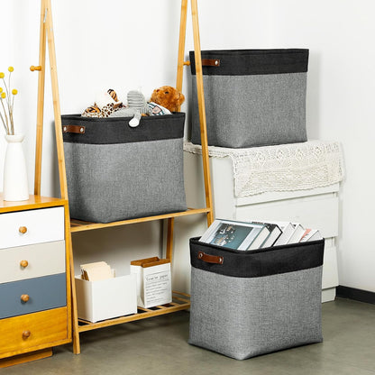 DULLEMELO Grey Storage Baskets for Organizing 3 Pack Fabric Shelf Baskets for Gifts Empty Large Storage Organizer for Closet,Clothes,Toys,Bedroom (Black&Grey)