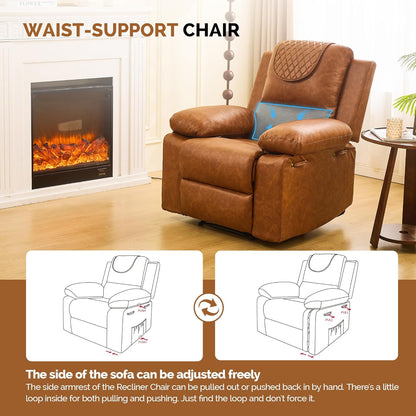 Recliner Chair with Electric Massage Adjustable Footrest & Heat, Manual Leather Recline for Adults Living Room Remote Control (Chestnut Brown)