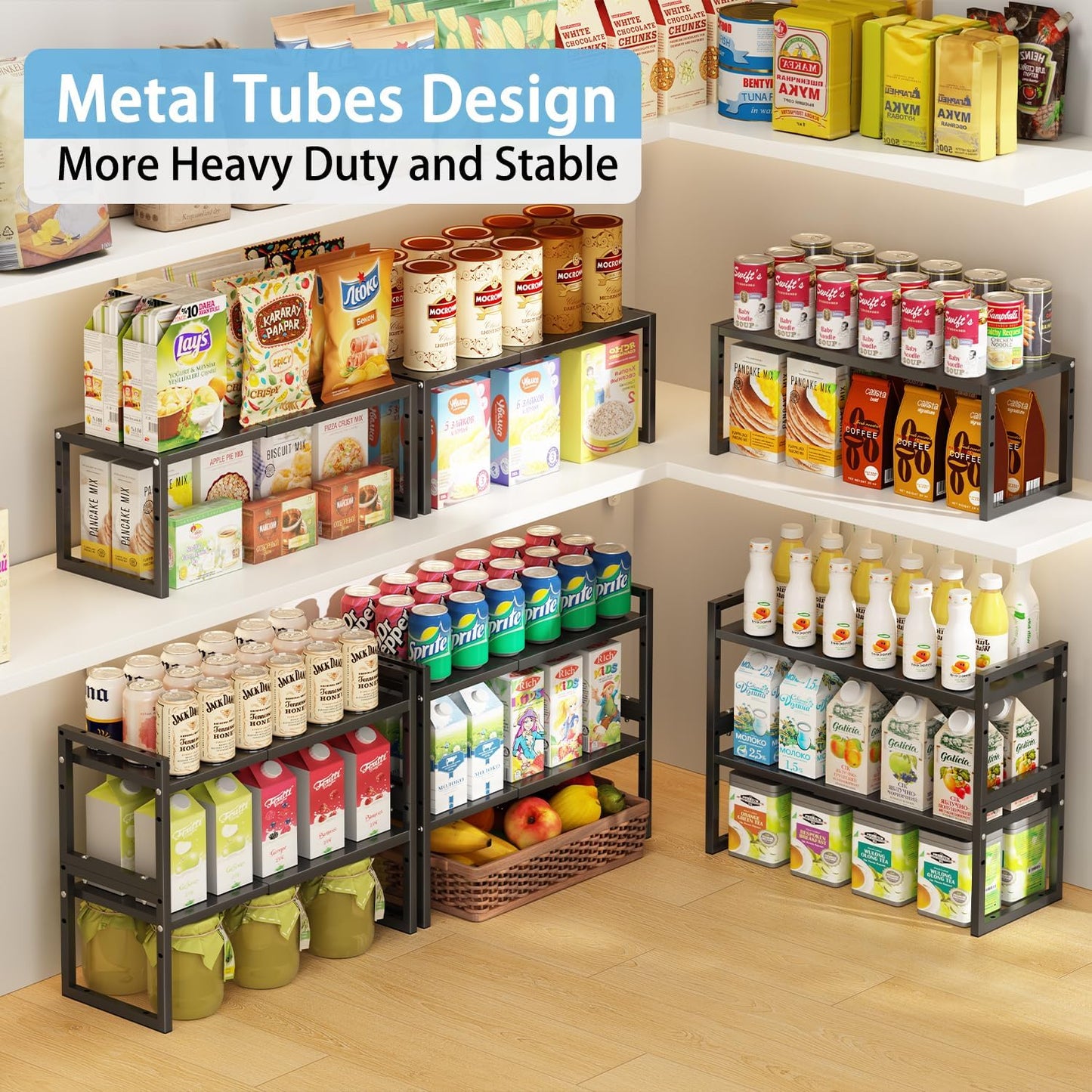 2 Pack Expandable Kitchen Cabinet Shelves Organizer,Heavy Duty Metal Shelving Units and Storage,Stackable Adjustable Kitchen Storage Organization Shelves Rack for Counter Cupboard Pantry,Length:20.5"