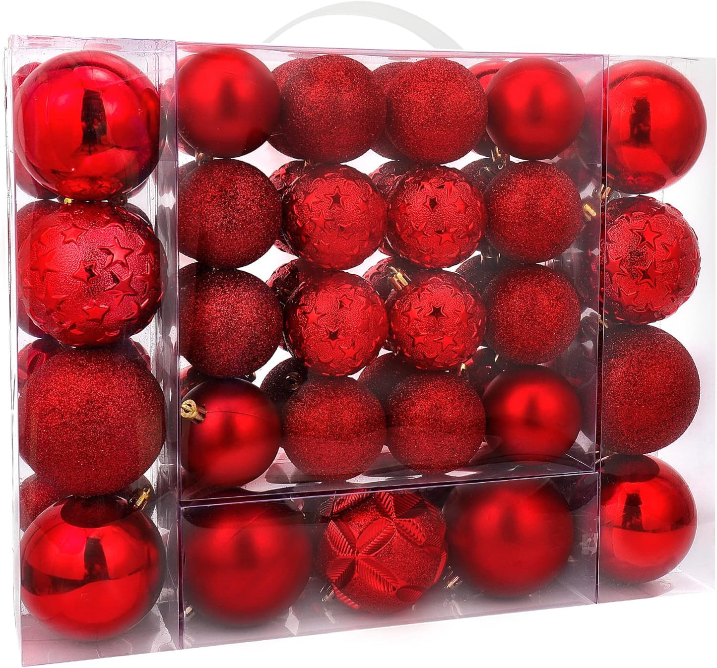 87ct Christmas Ball Ornaments Set Shatterproof Seasonal Hanging Decorations with Reusable Hand-held Gift Package for Xmas Tree Holiday Party and Home Decor, Red