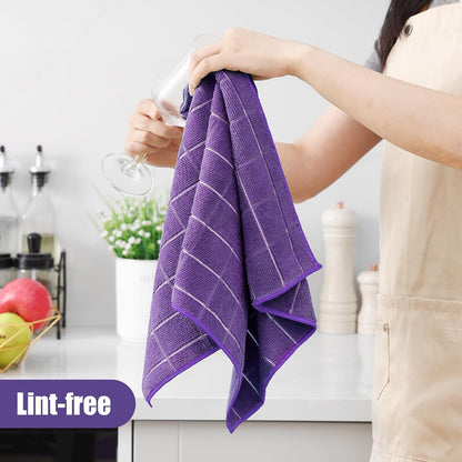 Homaxy Microfiber Kitchen Towels and Dishcloths Set, 12 Pack Soft and Absorbent Dish Hand Towels Bulk, 28 x 16 Inch & 12 x 12 Inch Quick Drying Rags for Washing Dishes, Purple