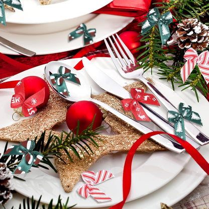 Syhood 150 Pcs Christmas Mini Bow Tiny Twist Tie Bow Handmade Craft Ribbon for DIY Sewing Party Decor(Red and Green,Patterned)