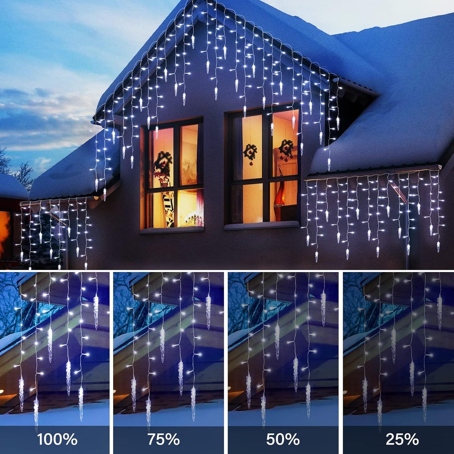 Icicle Lights Outdoor, 33 FT 400 LED Christmas Lights with 60 Drops, Waterproof Connectable Icicle Christmas Light Outdoor with Remote and Timer, 8 Light Modes Christmas Decorations for Roofline