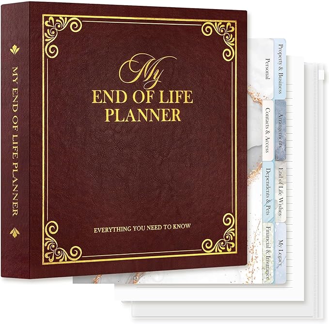 Lanpn End of Life Binder Organizer Death Planner 8.5"x11", Final Wishes & Estate Document Folder with 8 Dividers & 10 Letter Size Binder Pockets, When I Die Journal Before Death Life Plan Book, Brown