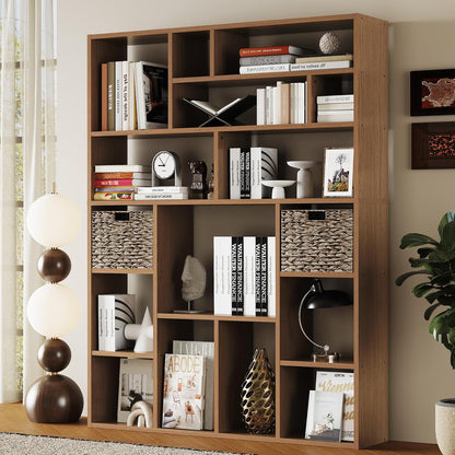 BLANKSPACE 71" H Large Bookcase with 6 Open Shelves & 2 Foldable Baskets - Heavy Duty Storage Bookshelf for Home Office, Living Room, Freestanding Organizer, Yili Oak