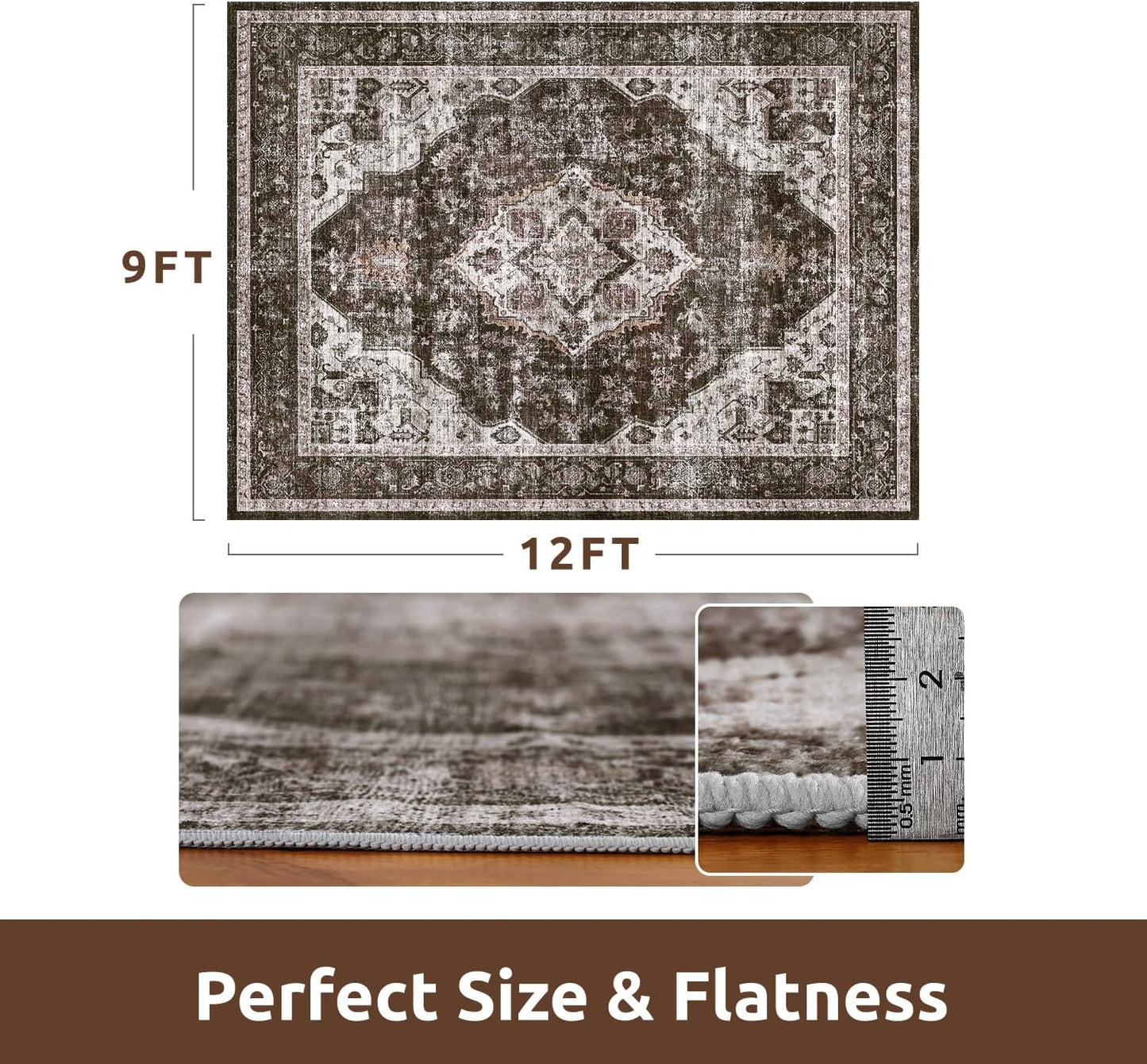 AMOAMI-Area Rug 9X12 Rugs for Living Room-Vintage Soft Brick/Brown Rugs for Bedroom-Non Slip Carpet-Washable Rug for Dining Room Living Room Bedroom Office Under Table