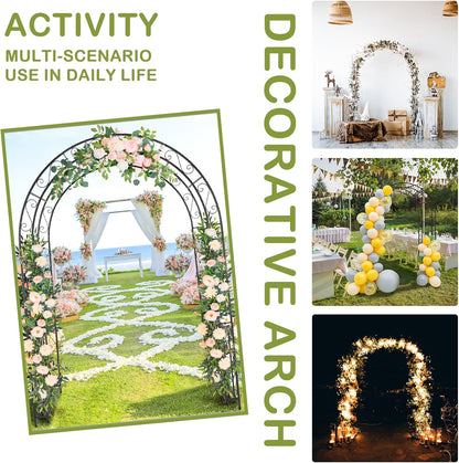 Outvita 7FT Garden Arch Arbor with Entry Door, Heavy Duty Metal Arbour Archway, Decorative Frame Stand Trellis with Ground Stakes for Wedding Ceremony Party Plant Climbing Rose Vines Patio Black