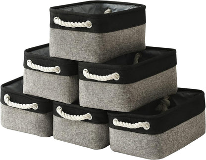 TcaFmac Storage Basket for Shelves - Small 6 Pack Fabric Storage Bins for Organizing, Collapsible Storage Cubes with Handle for Closet Cloth Toy Gift Kids (Black & Grey 11.8 x 7.8 x 5.2 inch)