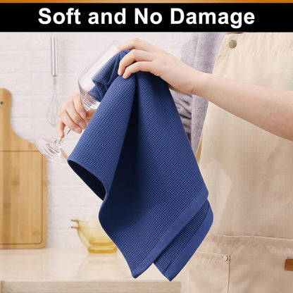 Homaxy 100% Cotton Waffle Weave Kitchen Towels - 6 Pack Soft and Absorbent Dish Towels - 16 x 26 Inches Quick Dry Hand Towels - Navy Blue