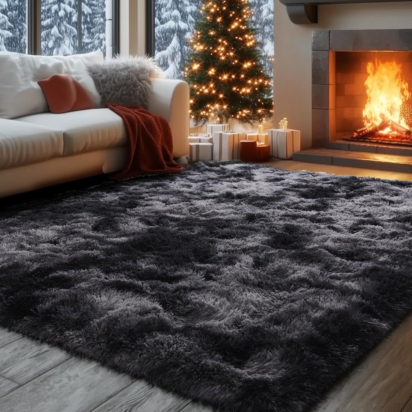 Rezutan Rugs for Living Room, Area Rug 4x6 Fluffy Rug Carpet, Soft Shaggy Modern Floor for Kids Boys Girls Bedroom, Plush Fuzzy Dorm,(Black Grey Tie-Dyed,4ft x 6ft)