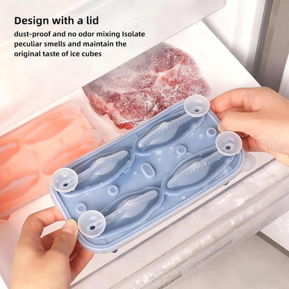 7.48inch Newly Upgraded 4-grid 3D Dinosaur Ice Tray and Covered Silicone Ice Tray, Suitable for Bars, Outdoor and Home Use (1, 2 colors randomly)