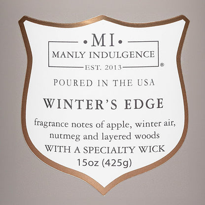 Manly Indulgence Winters Edge Scented Candles for Men, 15 oz Wooden Wick, Premium Soy Blend Wax, 60H Burn, Candles for Home Scented - Made in The USA