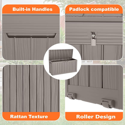 75 Gallon Resin Deck Box, Lockable Patio Outdoor Storage Box for Furniture, Garden Tools and Tools Storage, Waterproof Outside Storage Boxes - Grey