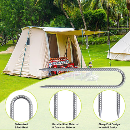 AAGUT 12 Inch Trampoline Stakes 6 Pack 3/8" U Shaped Rebar Ground Anchors Heavy Duty High Winds Galvanized Steel Trampolines Accessories for Swing Set, Camping, Soccer Goal, Huge Garden Decoration