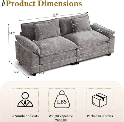 URRED Modular Sectional Sofa Comfy Cloud Couch, Modern Chenille Sofa Sleeper Deep Seat Couches with Ottoman/Pillows for Living Room (Gray, 82.6'')