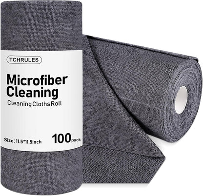 Microfiber Cleaning Cloths Roll, 100-Pack 11.5x11.5 Inch, Tear Away Microfiber Towels, Reusable Microfiber Towels for Cars, Wash Cloths, House, Kitchen, Window, Cleaning Supplies (Grey-100pcs)