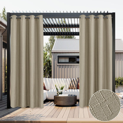 HolidayIdeas 2 Panels Linen Outdoor Curtains for Patio Waterproof Taupe Curtains 84 inch Length-Indoor Outside Curtains Weatherproof, Privacy for Pergola, Porch, Cabana, Gazebo 54" Wide x 84" Long