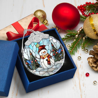 Stained Glass Ornament - Snowman Christmas Ornaments - Xmas Decor - Ornaments for Christmas Tree - Holiday Presents - Gift Exchange Ideas - Car Hanging Decoration - Wine Bottle Decor