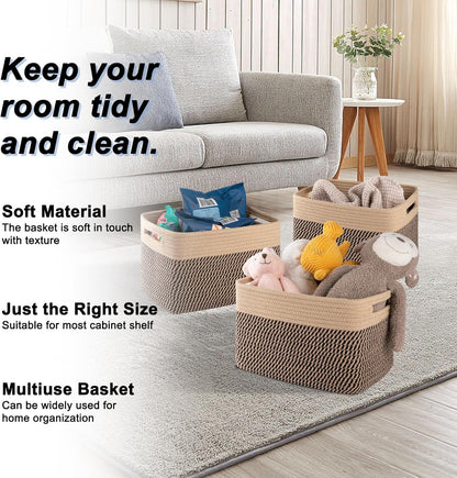 4 Pack Storage Baskets for Organizing, Woven Baskets for Shelves - Perfect for Toys, Books, Towels, and Clothes, Durable Gift Basket Bins Toy Storage, 13''L x9''W x7.8''H, Black and Brown