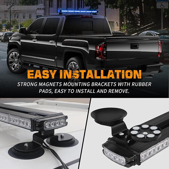 XRIDONSEN 28.4" 80 LED Roof Top Emergency Strobe Light Bar Blue Firefighter Police Lights Warning Flashing Safety Beacon Double Side First Responder Lights Magnetic Mount for Vehicles POV Fire Trucks