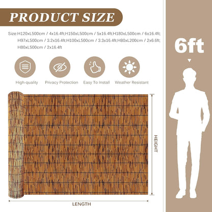 Natural Reed Fencing Rolls: Privacy Bamboo Fence 3/4/5/6ft High Roll Reed Screen, Decorative Bamboo Fencing for Outdoor Balcony Patio Garden Backyard,with Cable Zip Ties(Coffee, 5x16.4ft)