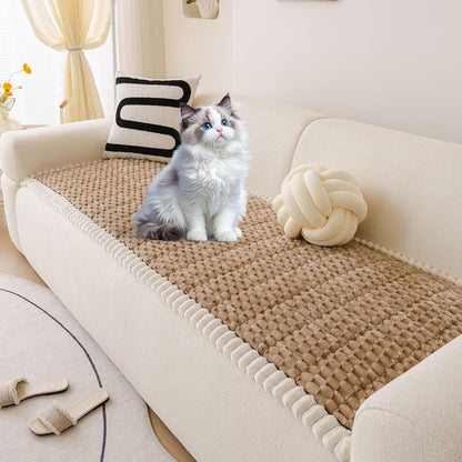 OTOB Couch Cover for Dogs Washable All Seasons, Non Slip Fuzzy Pet Couch Covers Sofa Slipcovers Cushion Mat, Plush Soft Cozy Kids Pet Friendly Furniture Protector (Coffee, 23.6" x 47.2")