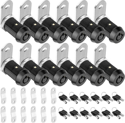 PTEROMY 12 Pack Cabinet Lock with Keys, 1-1/8'' Heavy Duty Tubular Cam Lock for RV Compartment Storage Locks, Full Set of RV Cam Locks (Black, 1-1/8'', 12 Pack)