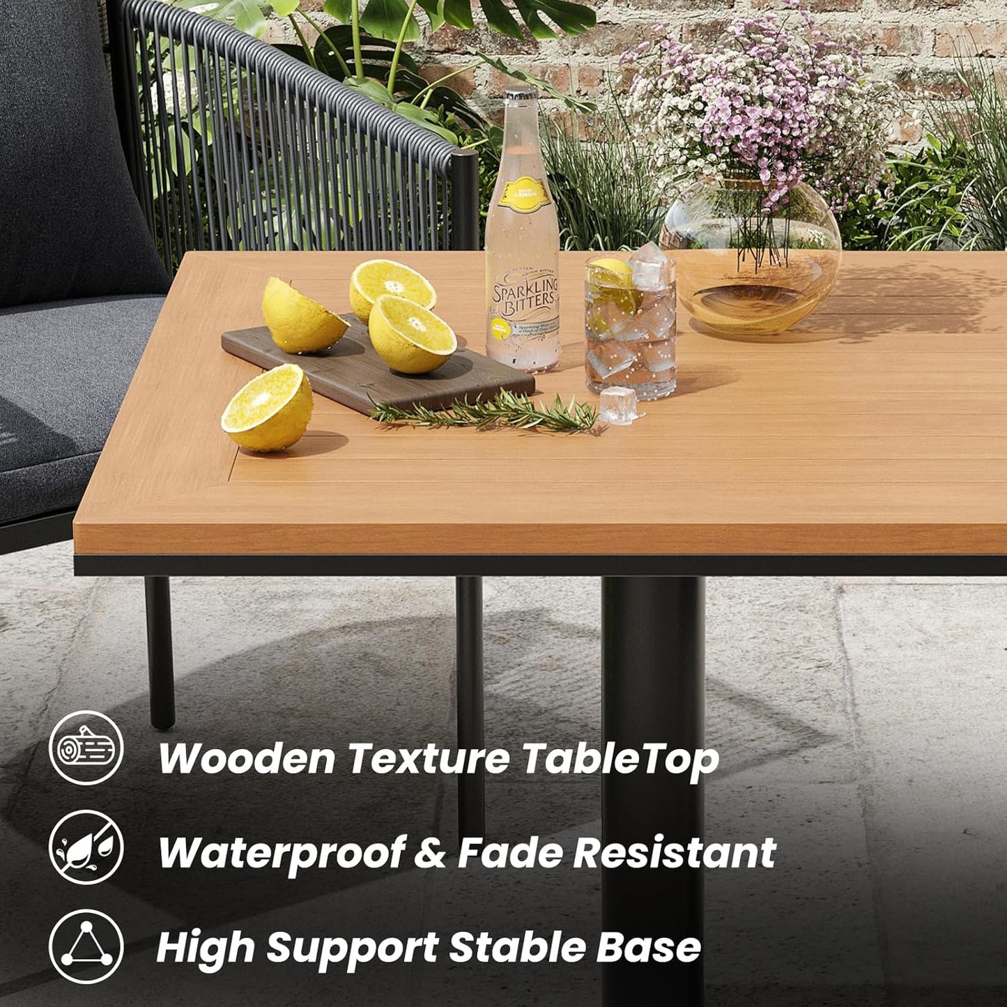 Soohow Patio Furniture Table, Square Plastic Wooden Top Outdoor Furniture Table for Lawn, Deck, Backyard, Poolside