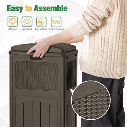 Flamaker 30 Gallon Trash Can, Resin Outdoor Garbage Can with Lid, Waterproof Hideaway Patio Waste Bins for Outside Use (2 Pack, Deep Brown)