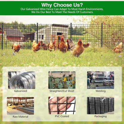 Wire Fence, 24 in(H) X 25 ft(L) PVC Coated Welded Wire Fencing 2" X 2" 16GA Garden Border Vinyl Metal Chicken Wire Fencing Mesh Roll for Yard Vegetable Plant Protection Poultry Netting Black