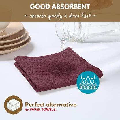 Native Fab Cotton Kitchen Towel with Hanging Loop 16x26 inches, 12-Pack, Waffle Weave Kitchen Towels for Cleaning Drying, Washcloths Soft & Absorbent Cloth Rags, Bar Towel, Dish Cloth, Burgundy Wine