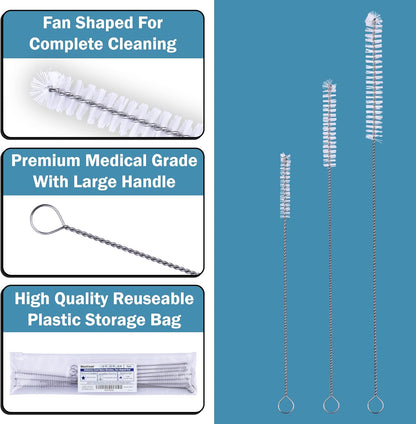 Strong 'n Flex Nylon Straw Cleaner Brushes – Fan-Shaped End for Tight Spaces, Ideal for Reusable Straws, Water Bottles, Sippy Cups & Pipes – Includes Zippered Pouch – 8", 10”, 12” Long – Set of 9