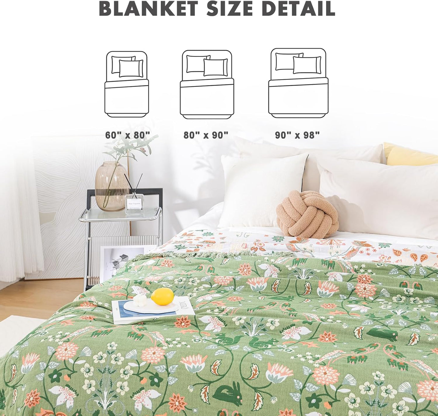 MSGKV Boho Throw Blanket for Couch and Sofa Cotton Blankets for Living Room Bedroom Reversable Florals and Animals Throw 60"x80" Breathable Cozy Blankets