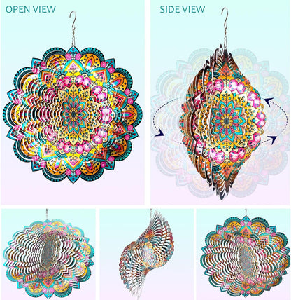 Wind Spinners Outdoor Mandala Lucky Star,Laser Cut Metal Kinetic Art Wind Spinner Gift for Christmas,12In Stainless Steel Hanging Yard&Garden 3D Wind Sculpture Decorations Indoor Spinners